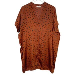Karlie M Oversized Brown Black V Neck Satin Dress Semi Sheer Animal Print